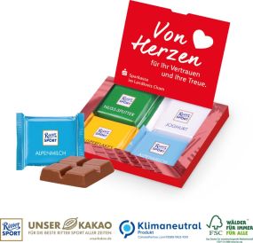 Mini-Grußkarte mit Ritter SPORT Schokolade, Klimaneutral, FSC® als Werbeartikel
