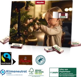 Tisch-Adventskalender mit Fairtrade-Kakao Organic, Klimaneutral, FSC® als Werbeartikel