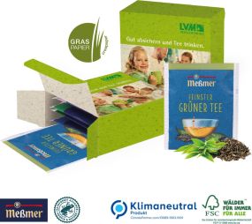 Premium-Tee in der Werbebox auf Graspapier, Klimaneutral, FSC® als Werbeartikel