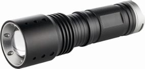 Metmaxx® LED MegaBeam Taschenlampe PowerFocus10W schwarz als Werbeartikel