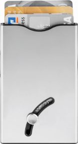 BlackMaxx® Sicherheitskartenhalter CardSafeOneTouch silber/schwarz als Werbeartikel