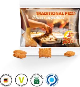 Pizza Snack Miditüte, kompostierbare Folie als Werbeartikel