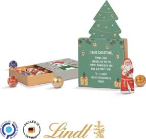 Lindt Präsent Werbeschuber Tannenbaum kleine Kostbarkeiten Santa - inkl. Druck als Werbeartikel