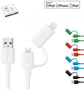 2in1 Micro USB Kabel MFI iPhone Adapteraufsatz als Werbeartikel