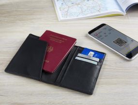 RFID Leder-Etui für Reisepass als Werbeartikel