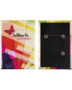 Metallbutton rechteckig, Hinterseite mit vertikalen Nadel - inkl. Werbedruck