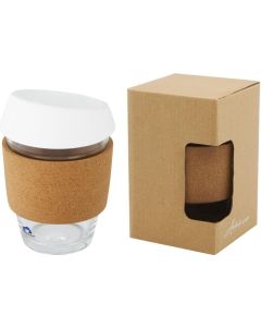 Lidan 360 ml Becher aus Borosilikatglas mit Korkgriff und Silikondeckel