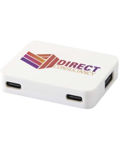 Gaia 4 Port USB Hub mit USB-A- und Typ-C-Ausgang und zwei Eingängen aus recyceltem Kunststoff