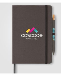 Terra A5 Notizbuch aus recyceltem Milchkarton und Reborn Kugelschreiber Set, 160 Seiten - inkl. Werbedruck