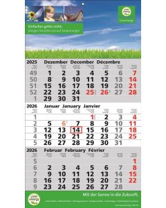 3 Monats-Wandkalender Standard 2 Plus, 3-sprachig