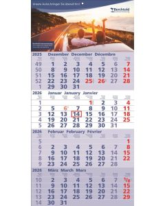 4 Monats-Wandkalender Quattro, 3-sprachig