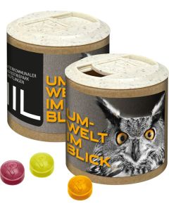 Papier-Werbedose mit Pulmoll Pastillen, 80g