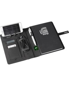 A5 Mappe aus 300D rPET mit kabellosem Ladegerät Emerge A5 Folder