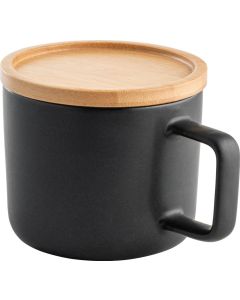 Tasse aus Keramik 230ml mit Deckel aus Bambus, der als Untersetzer dient Fangio