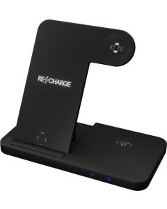 SCX.design W28 kabellose 3-in-1 Ladestation kabellos mit Telefonständer und Leuchtlogo