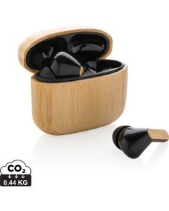 TWS-Kopfhörer aus RCS recyceltem Kunststoff und Bambus