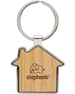 Schlüsselring Haus aus RCS rec. Zinklegierung mit Bambus