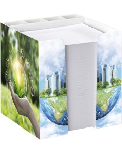 Zettelbox mit Schreibgeräteköcher inkl. Werbedruck