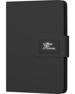 SCX.design O16 A5 Notizbuch mit Powerbank und Leuchtlogo