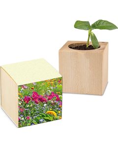 Pflanz-Holz mit Graspapier-Banderole - Samen nach Wahl - inkl. Werbedruck