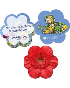 Samenpapier in Klappkärtchen Blume - Design nach Wahl - inkl. Werbedruck