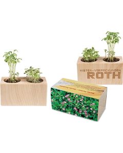 Pflanz-Holz 2er Set - Samen nach Wahl - inkl. Werbedruck