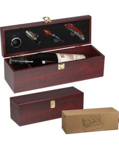 Weinbox aus Holz mit Kellnermesser für 1 Flasche