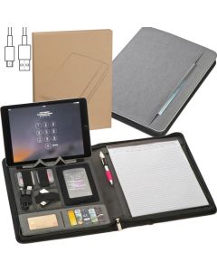 A4 Schreibmappe aus Kunstleder mit integrierter Powerbank