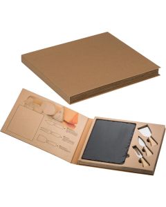 Set aus Schieferplatte und Käsebesteck
