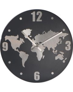Wanduhr aus Aluminium mit Weltkarte