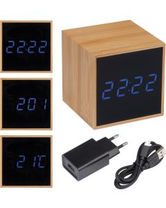 Tischuhr mit schwarzem Display und blauer LED Anzeige