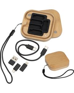 Kabel- und Adapterset in einer Bambusbox