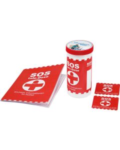 SOS-Info-Dose mit Standardbanderole und Deckaufkleber