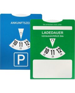 Kartonparkscheibe mit Ladedaueranzeige für Elektroautos