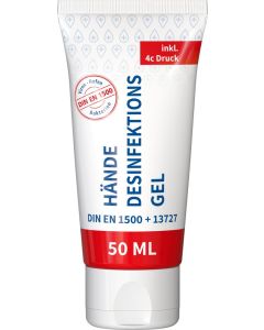 Hände-Desinfektionsgel (DIN EN 1500), 50 ml Tube - inkl. Werbedruck