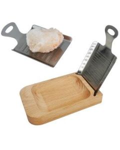 Edelstahlreibe mit Auffangschale + Salzkristall