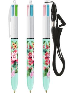BIC® 4 Colours Fashion Kugelschreiber + Lanyard inkl. 1c-Siebdruck