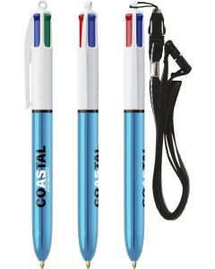 BIC® 4 Colours Shine Kugelschreiber + Lanyard inkl. 1c-Siebdruck