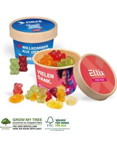 Fruchtgummi Papierbox mit Einleger und Banderole