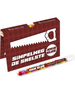 Faltkarte mit einem gefüllten Reagenzglas