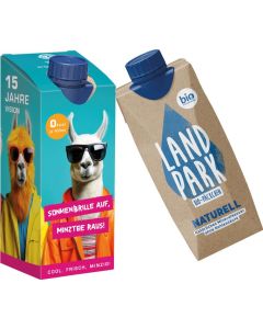 Drink Pack aus weißem Karton, mit pfandfreien, recycelbaren Tetrapack - Druck inkl.