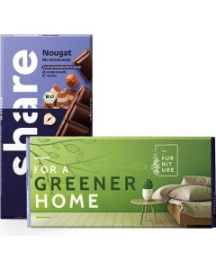 share BIO Schokolade mit Werbeschuber aus Karton, individuell bedruckt