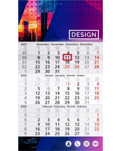 3-Monatswandkalender mit Datumschieber und Fußleiste