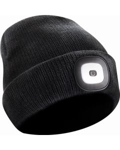 Beanie-Strickmütze mit herausnehmbarem LED-Licht und Stirnband