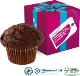 Muffin Maxi im Werbe-Würfel, Klimaneutral, FSC® als Werbeartikel