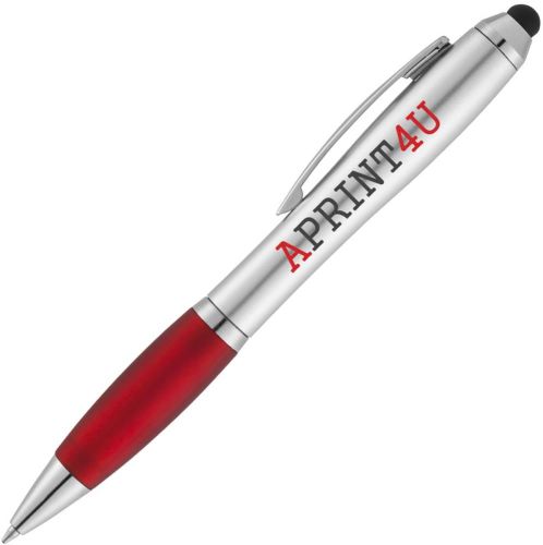 Nash Stylus Kugelschreiber silbern mit farbigem Griff als Werbeartikel