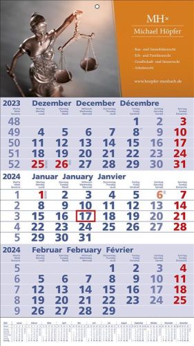 3 Monats-Wandkalender Standard 1 Plus, 3-sprachig als Werbeartikel