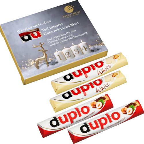 4er Advents-Duplo-Pack mit 2x Duplo klassisch + 2 x Duplo weiß als Werbeartikel