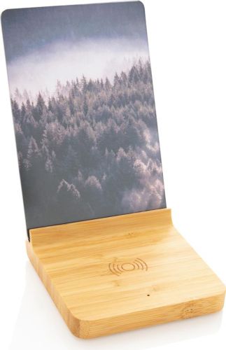 Bambus 5W Wireless Charger mit Fotorahmen als Werbeartikel
