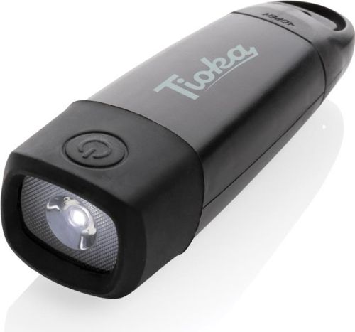 Lightwave USB-Taschenlampe mit Kurbel aus RCS rPlastik als Werbeartikel